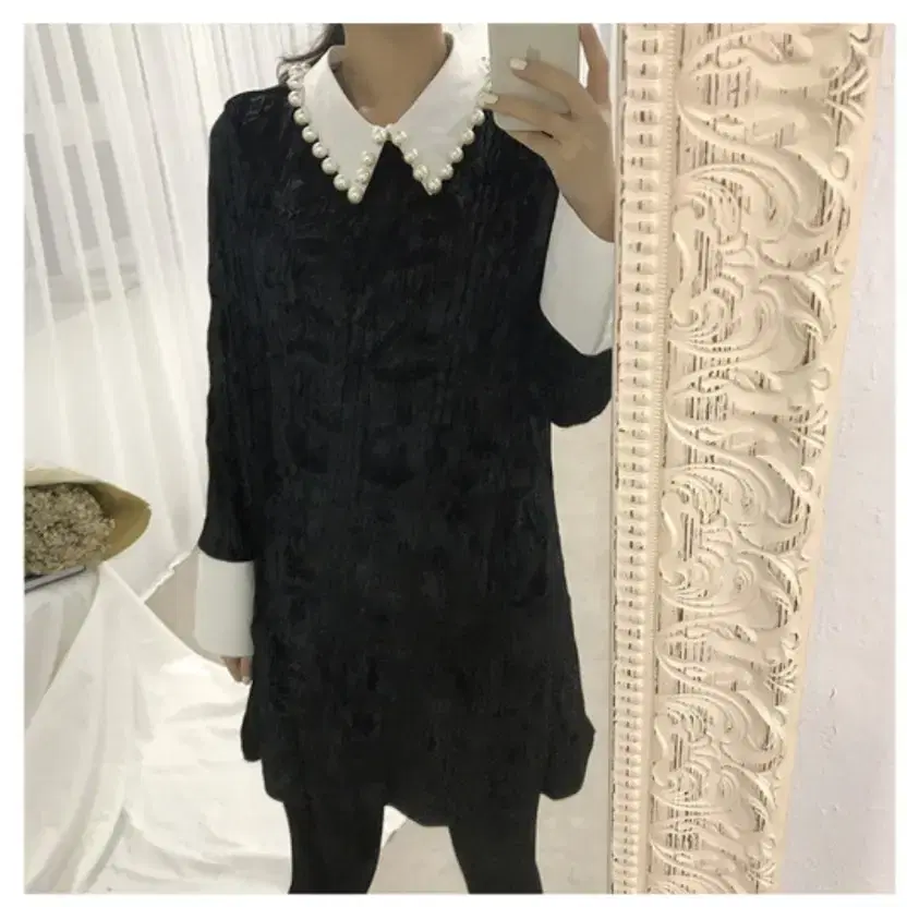 [FREE] 💗 Pearl Velvet ONEPIECE (Black) Same-day delivery