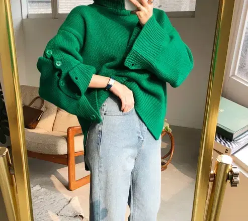 마지막장sale❤️ squared button knit (new, green baro)