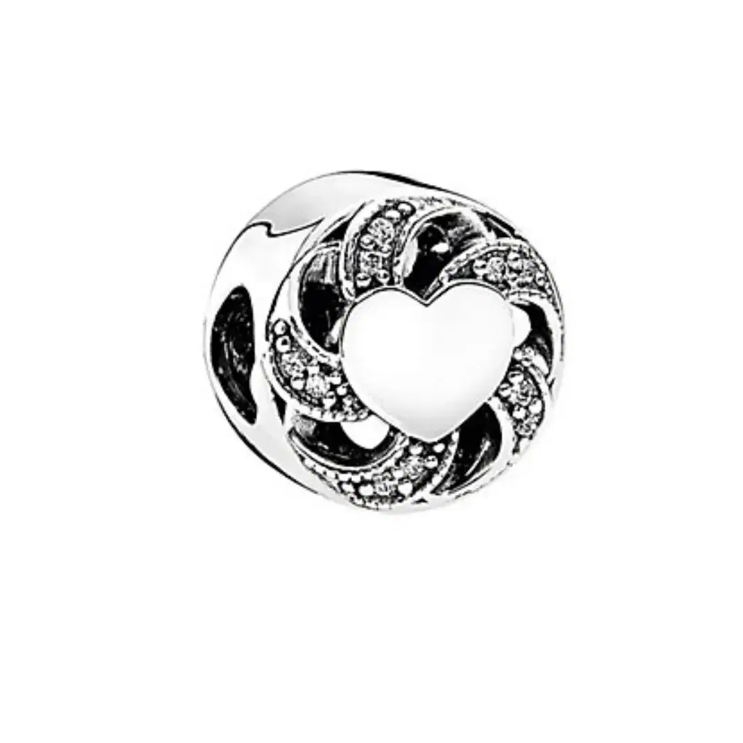 PANDORA Ribbon Heart Silver CZ Charm