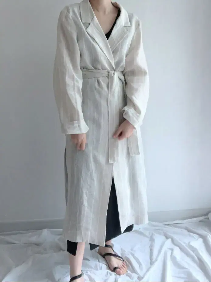 The Wave Linen Stripe Robe Long Cardigan