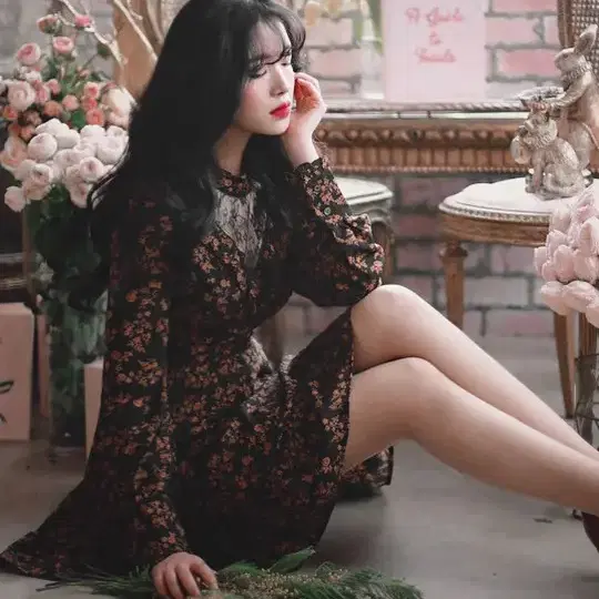 (무배) 밀크코코아 flower shadow lace dress