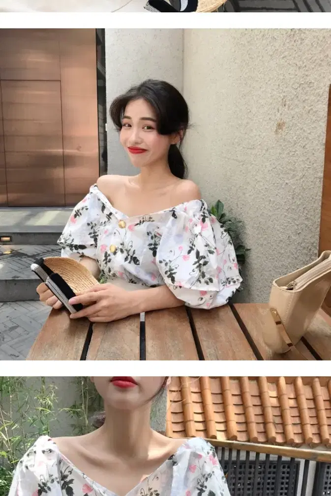 Flower off-the-shoulder blouse that makes your face look beautiful