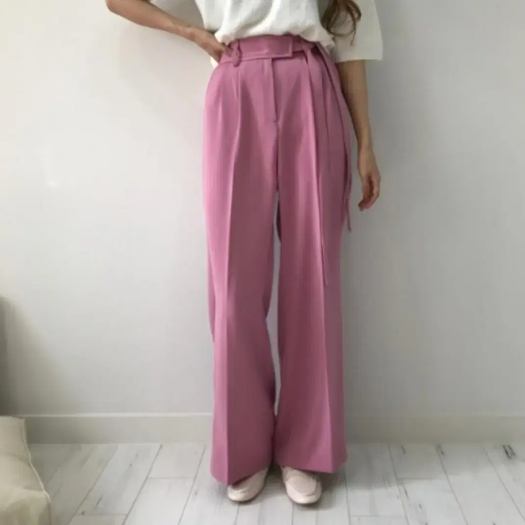 Pink string wide slacks