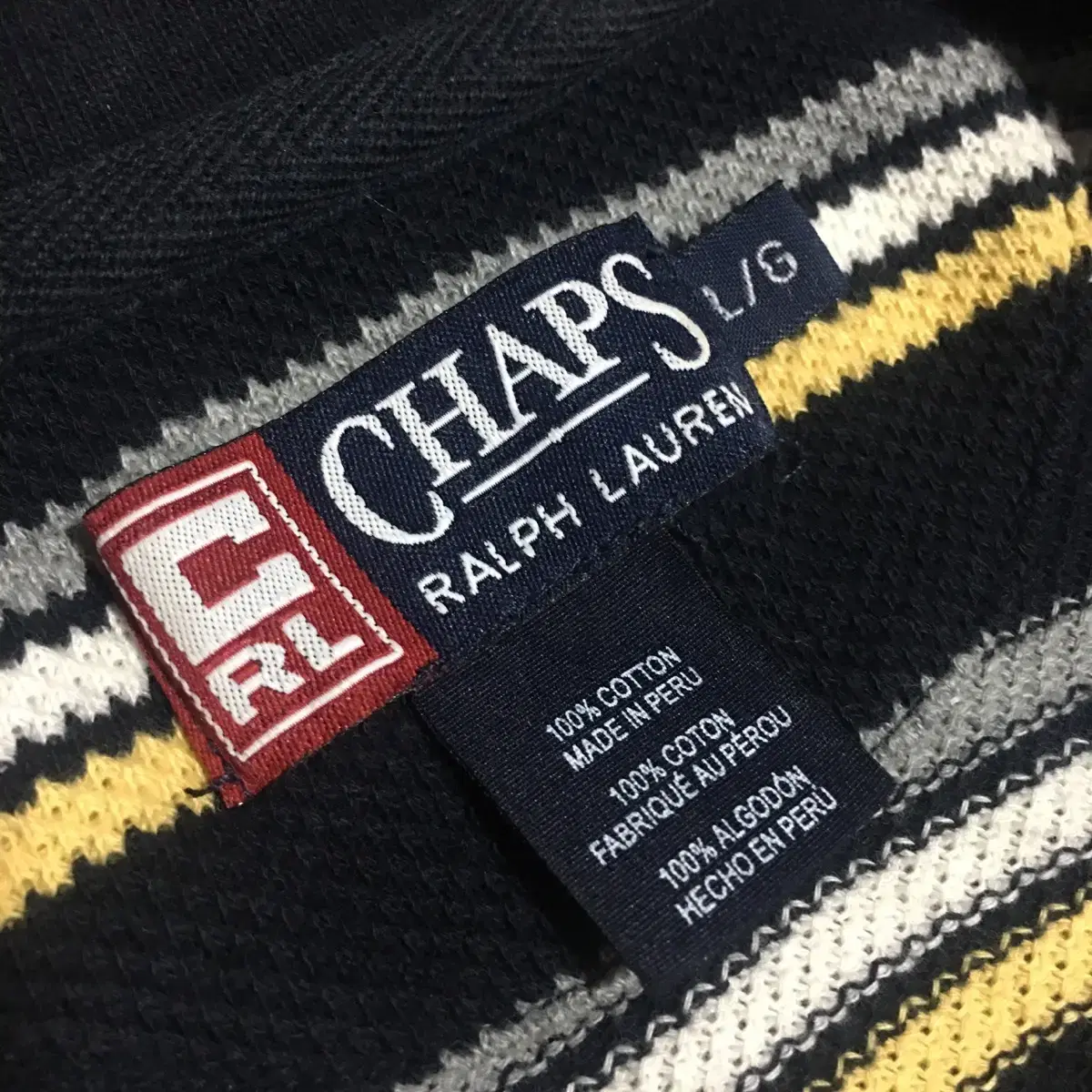 Chaps Ralph Lauren S/S 스트라이프 폴로 셔츠 Sz L